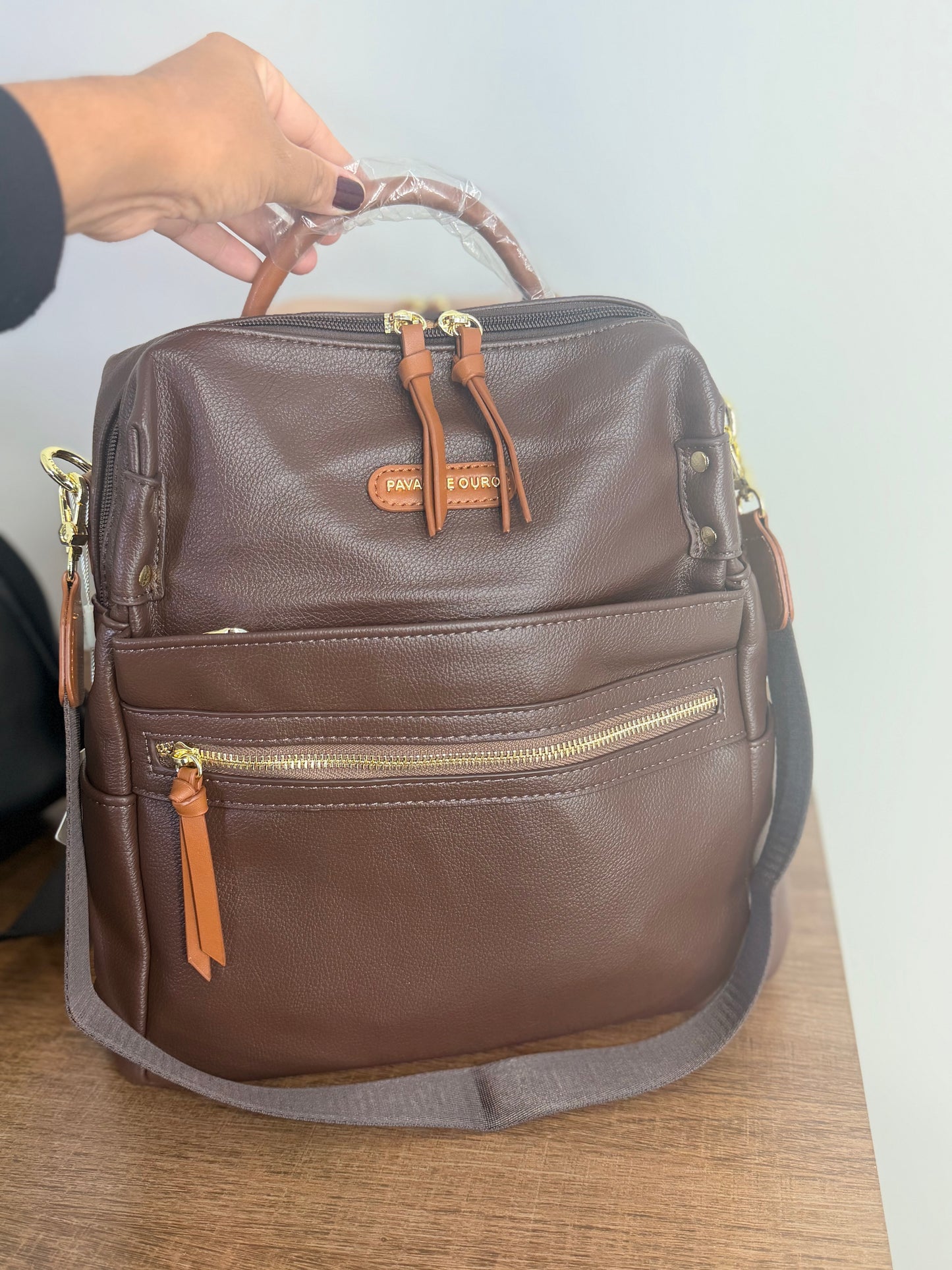 Bolsa mochila pavão de ouro