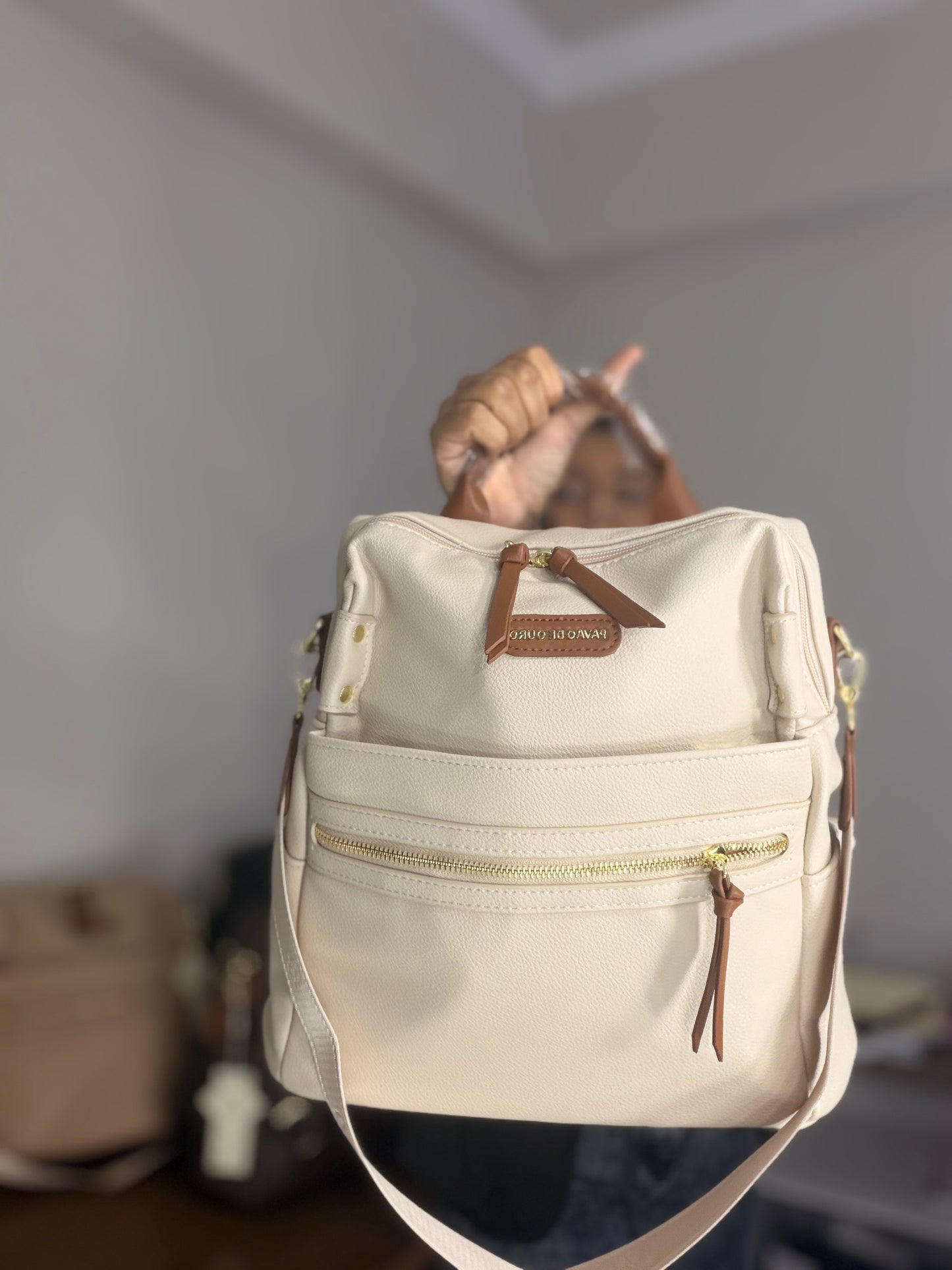 Bolsa mochila pavão de ouro